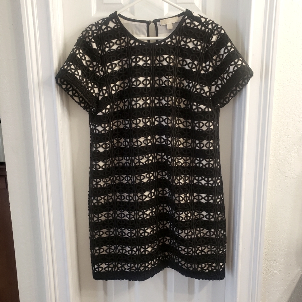 Michael Kors Women's Black and Cream Cocktail Dress Lace